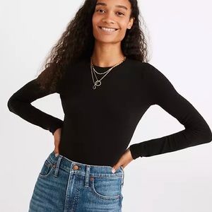 Madewell Solid Black Long Sleeve Crew Bodysuit